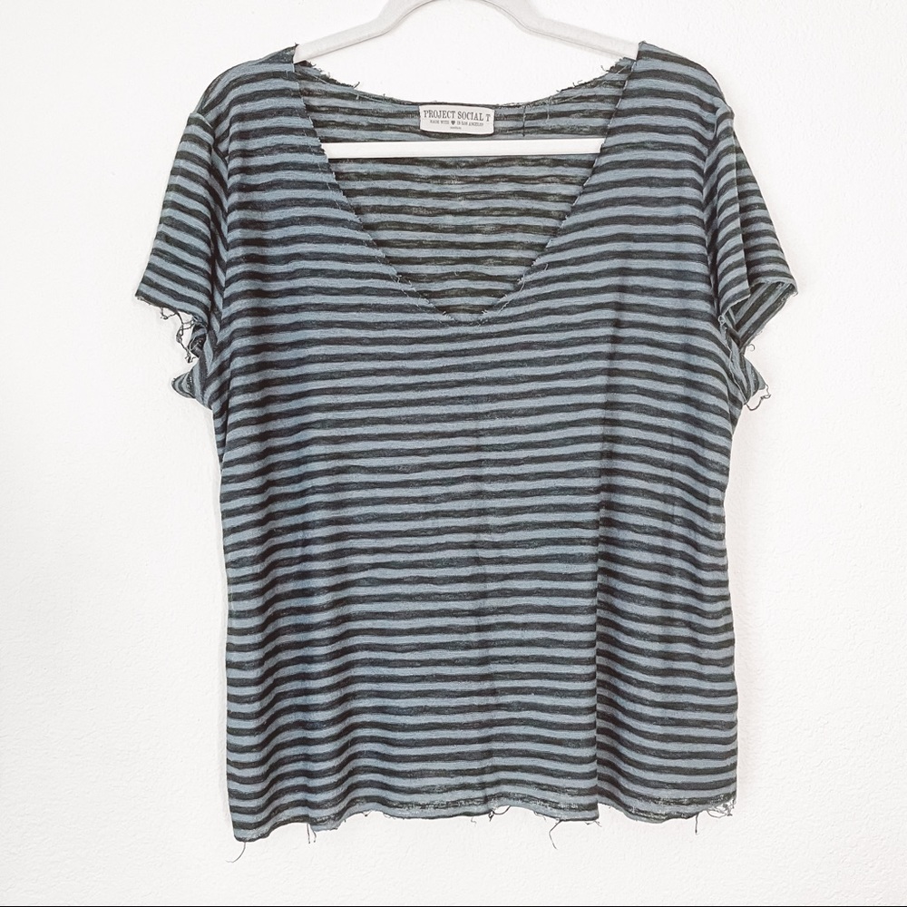 Project Social T Striped V-neckline Short Sleeves Knit Top Oversized Size Medium